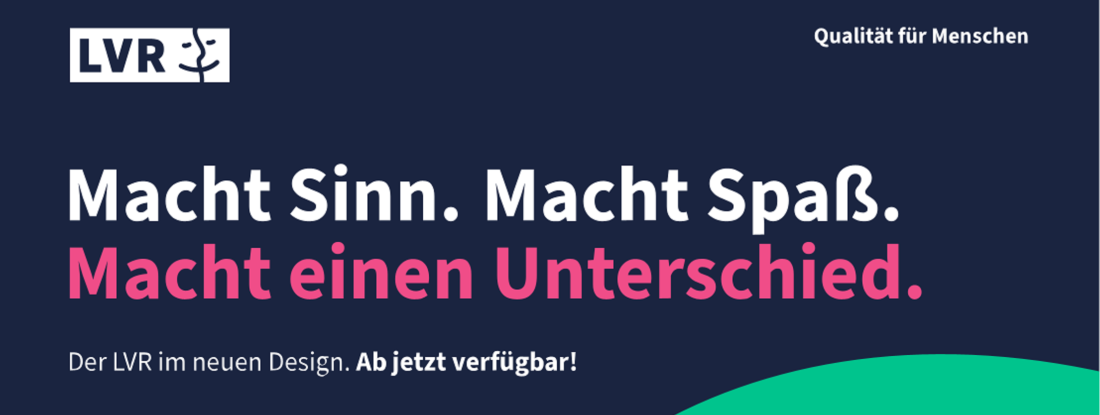Neues Corporate Design mit dunkelblauem Hintergrund und Schrift: Macht Sinn. Macht Spaß. Macht einen Unterschied.